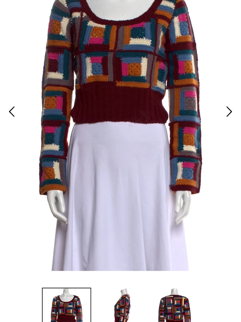 Xs Sea New York Crochet Patchwork Crop Sweater In Burgundy And Multicolor